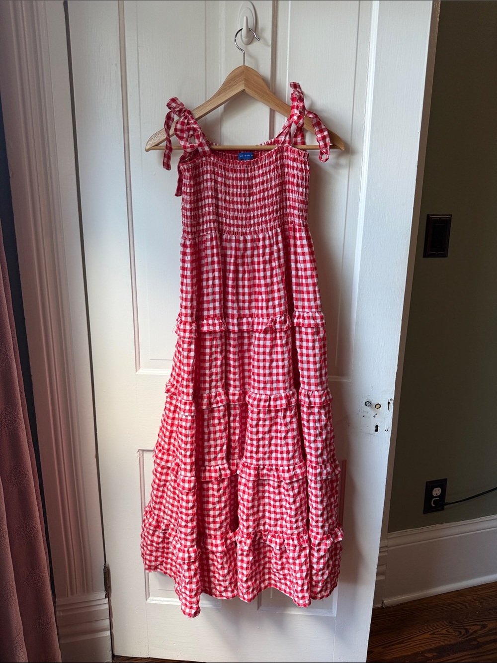 Red Gingham Tie-Shoulder Women’s Dress